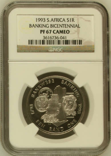 **1993 PROTEA RANGE BANKING BICENTENNIAL PROOF SILVER R1 PF67 CAMEO NGC GRADED**ONLY 2 IN THIS GRADE