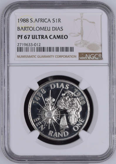 **1988 PROTEA RANGE BARTOLOMEU DIAS PROOF SILVER R1 PF67 NGC GRADED**
