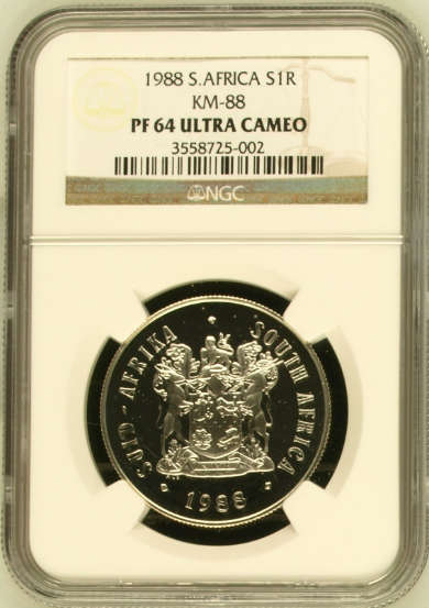 **1988 SOUTH AFRICA PROOF SILVER R1 PF64 NGC GRADED**ONLY 4 IN THIS GRADE**