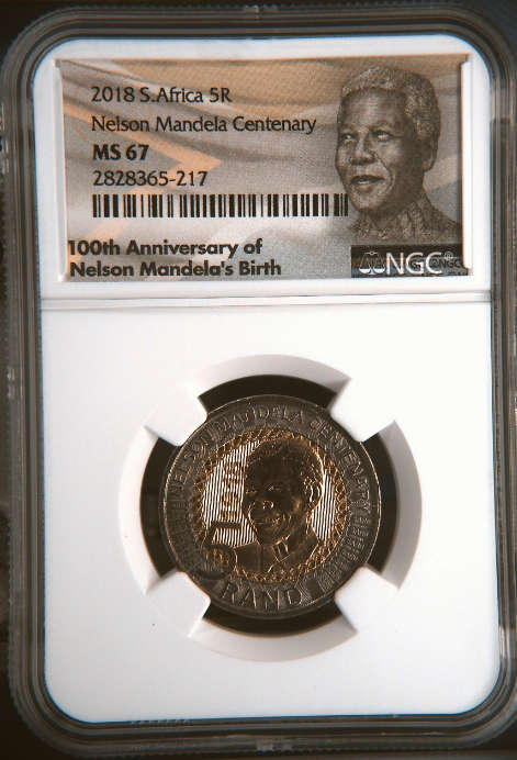 **2018 NELSON MANDELA 100th BIRTHDAY CENTENARY MS67 NGC GRADED*LIMITED EDITION COLOR LABEL**