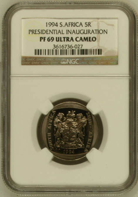 **1994 MANDELA INAUGURATION PF69 UC NGC GRADED**SECOND HIGHEST GRADE**BEAUTIFUL COIN**