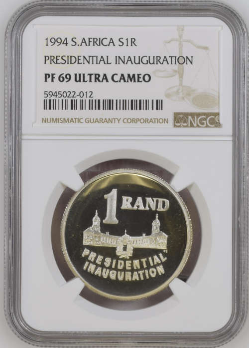**1994 MANDELA INAUGURATION PROOF SILVER R1**PF69 NGC GRADED COIN**EXCELLENT GRADE**