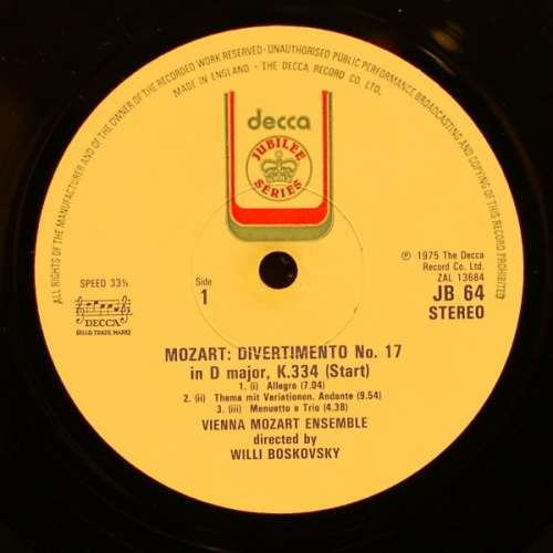 Mozart - Wiener Mozart Ensemble, Willi Boskovsky - Divertimento No 17 In D Major (LP -Vinyl Record)