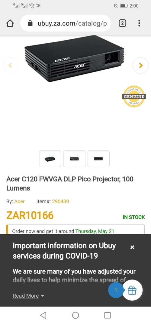 ***ESSENTIAL SERVICE APPROVED***ACER C120 LED PROJECTOR***LIKE NEW USED ONCE ***R10 000 NEW***
