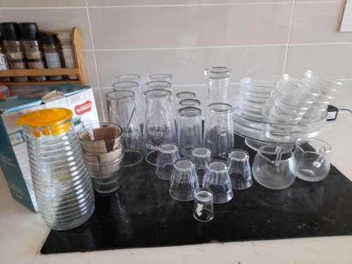 **LATE ENTRY**BULK LOT OF GLASS WARE, BEER GLASSES, DESSERT GLASS SET, TOT GLASSES, JUICE SET,MILK**