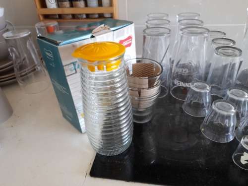 **LATE ENTRY**BULK LOT OF GLASS WARE, BEER GLASSES, DESSERT GLASS SET, TOT GLASSES, JUICE SET,MILK**
