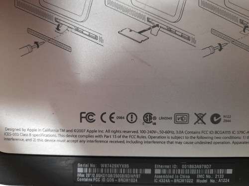 **LIQUIDATION STOCK***APPLE  IMAC A1224A 20 INCH ALL IN 1 DESKTOP PC**SHOWS WHITE SCREEN***