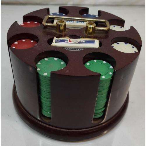 **POSSIBLE HIGH VALUE**ORIGINAL VINTAGE CASINO ROTATING CHIPS and PLAYING CARDS HOLDER**