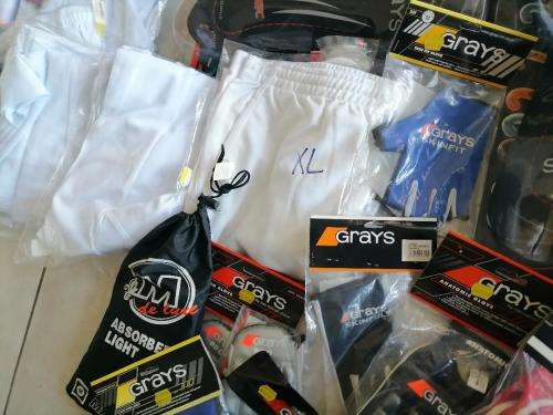 **HUGE SPORT SHOP LIQUIDATION*LOT OF BRAND NEW SHIN GUARDS,GLOVES,CRICKET PANTS ETC ETC**