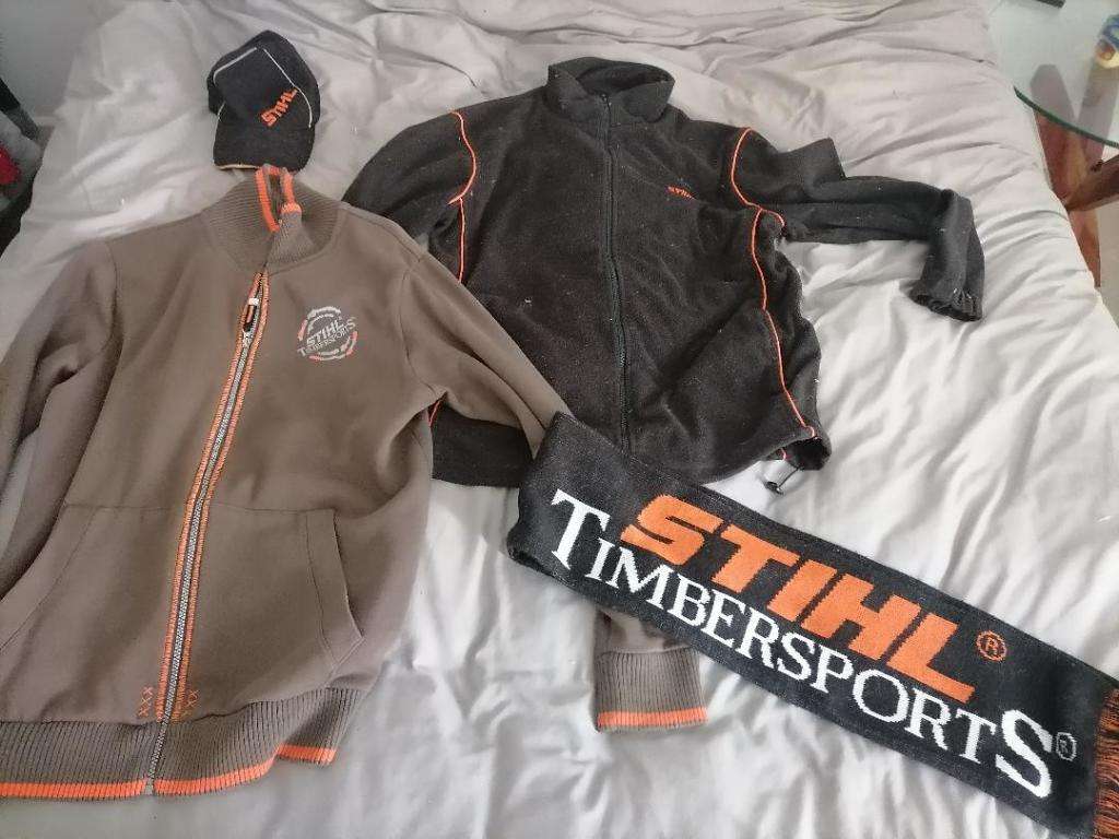 **STORAGE CLEARANCE*LOT OF STIHL JERSEYS,CAP,SCARF*SIZE LARGE**ONE BID FOR THE LOT**
