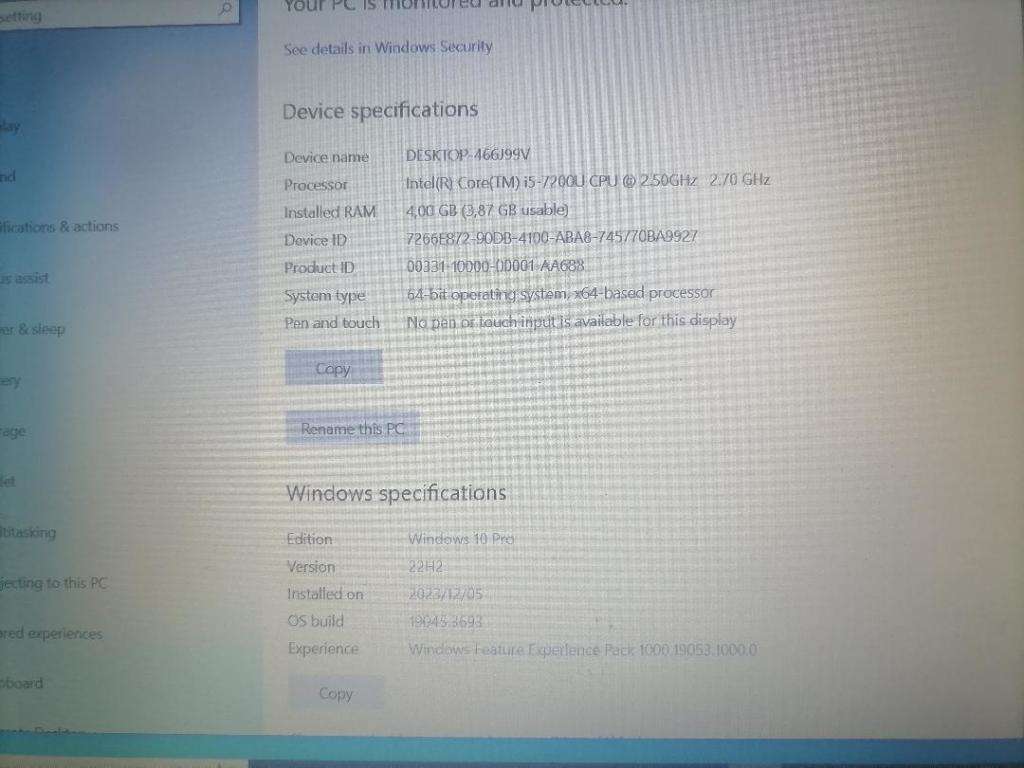 DELL VOSTRO 15 LAPTOP*i5 7TH GEN, 500GB HDD, 4GB RAM, W10, WIFI, BATTERY 100%