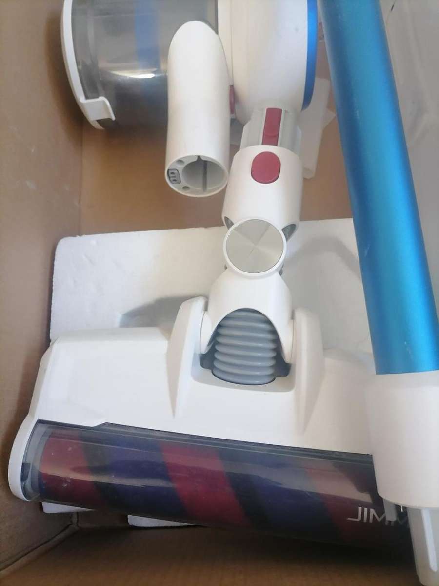 JIMMY JV 53 LITE BATTERY POWERED VACUUM IN BOX WITH ATTACHMENTS, NO CHARGER NOT TESTED