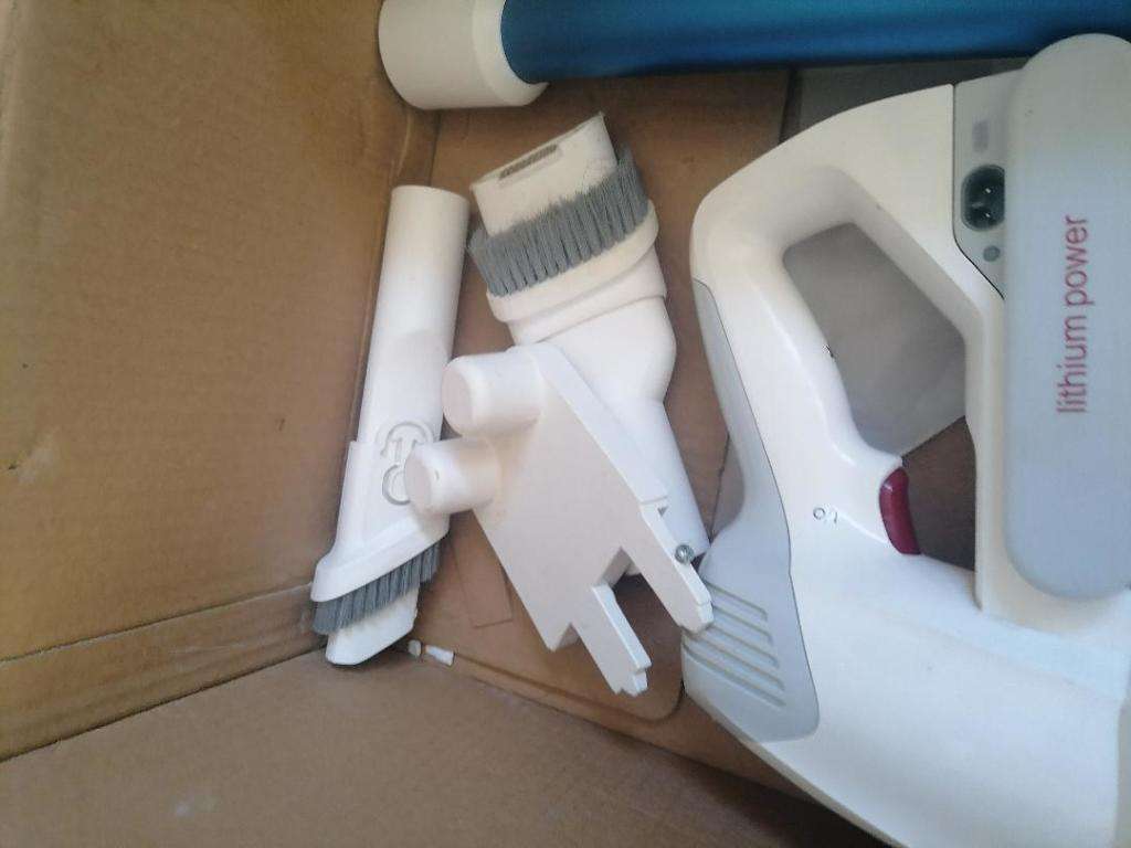 JIMMY JV 53 LITE BATTERY POWERED VACUUM IN BOX WITH ATTACHMENTS, NO CHARGER NOT TESTED