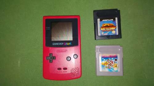 Gameboy Color Nintendo Retro Red Console with 2 x Games Super Mario Land and Battleship