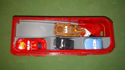 Disney/Pixar Cars Movie Character Lot Of 10 Cars With Large London Bus Car Transporter