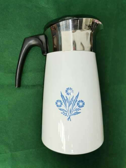 Vintage Corning Ware 9 Cup Percolater, White With The Classic Blue Corn Flower