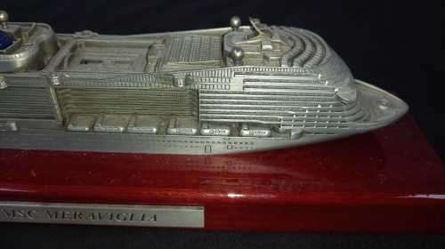 MSC Meraviglia Solid Metal Model Ship On Wooden Base, In Great Condition (Base Is 280mm Long)