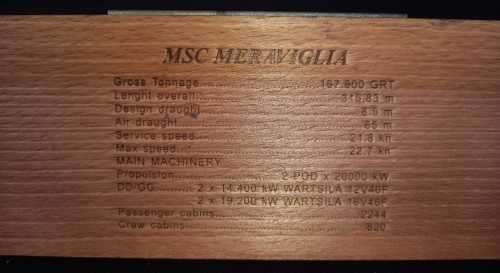 MSC Meraviglia Solid Metal Model Ship On Wooden Base, In Great Condition (Base Is 280mm Long)