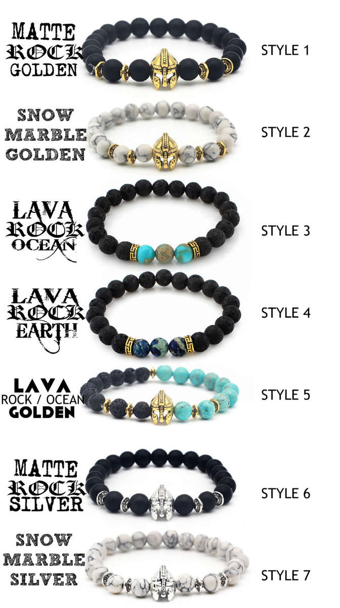 Lava rock made of onyx beads SPARTAN HELMET BRACELET 6 colors !