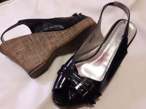 Ladies Black leather Wedges for Sale - S13