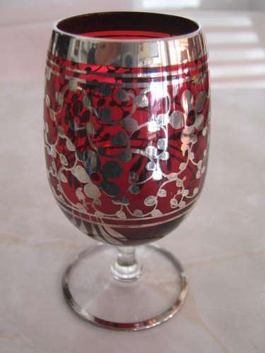 BEAUTIFUL SILVER DECORATED RED GLASS