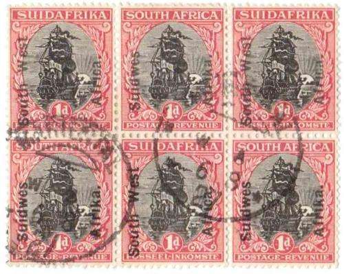 1d Dromedaris Stamps with SWA overprint, 1950 - 1952, hinged, Block of 6, FU