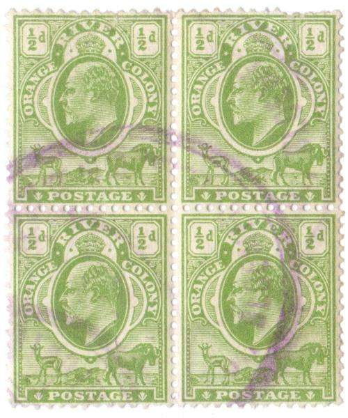 Orange River Colony, 1/2d , Postage Stamps, Block of 4,  Possible Revenue Use, H, FU