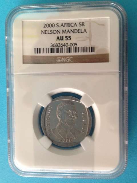 2000 Mandela Smiley R5 NGC Graded Coin AU55