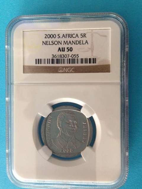 2000 Mandela Smiley R5 NGC Graded Coin AU50