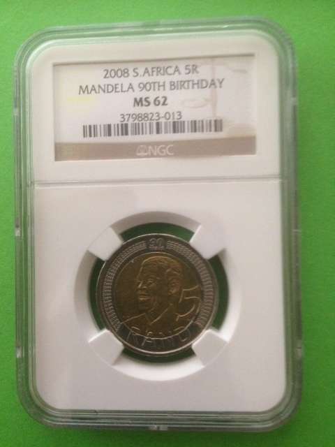 2008 Mandela 90th Birthday R5 NGC Graded Coins MS62 (Old Label)