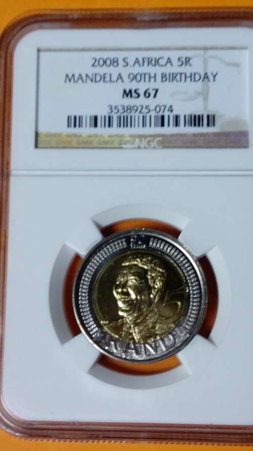 2008 Mandela 90th Birthday R5 NGC Graded. MS67 Old Label. Bid Per Coin.