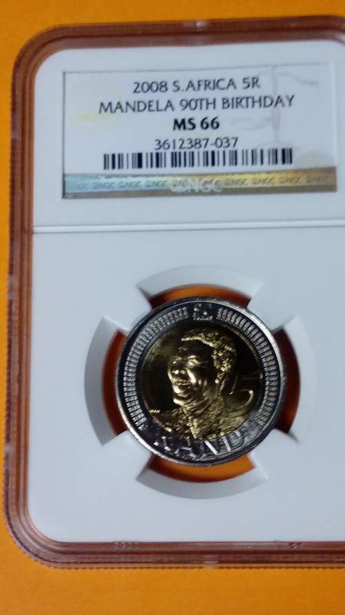 2008 Mandela 90th Birthday R5 NGC Graded. MS66 Old Label. Bid Per Coin.