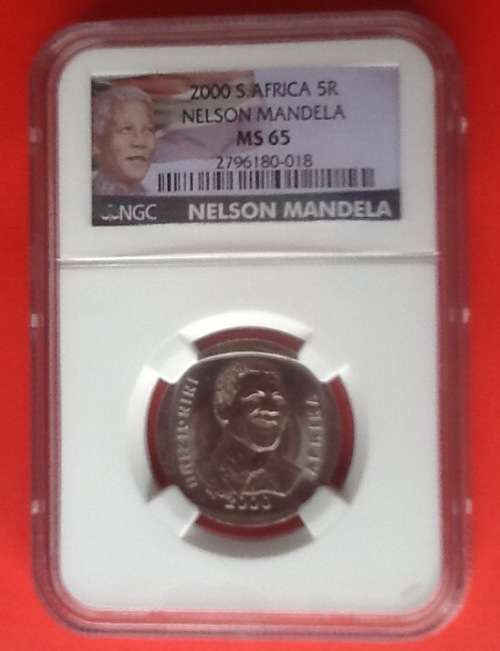 2000 Mandela Smiley R5 NGC Graded Coin MS65 (High Grade) "New Label"