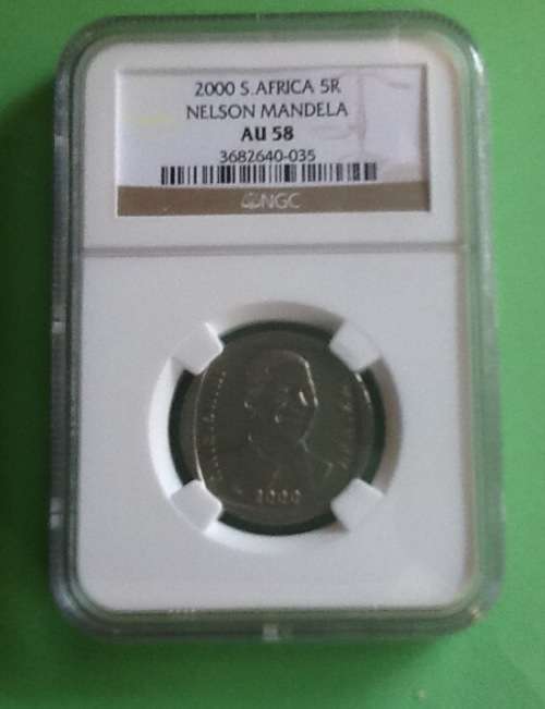 2000 Mandela Smiley R5 NGC Graded Coin AU58