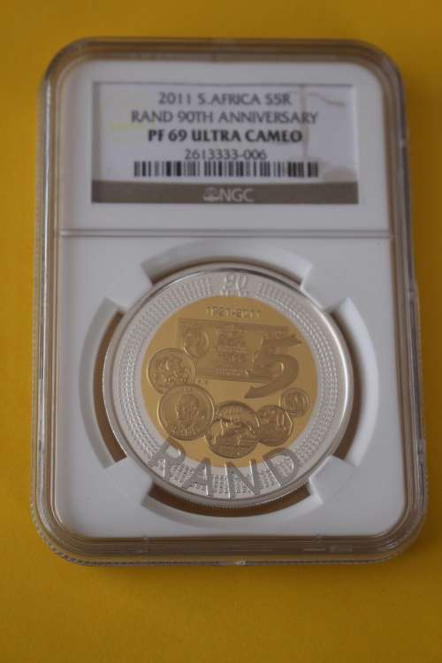2011 SARB 90th Anniversary Silver R5 Bi-Metal Crown. PF69UC (Ultra Cameo).
