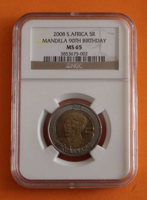 2008 Mandela 90th Birthday R5 NGC Graded. MS65 "Old Label"
