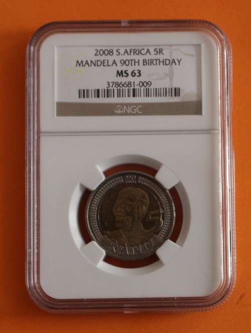 2008 Mandela 90th Birthday R5 NGC Graded. MS63 "Old Label"