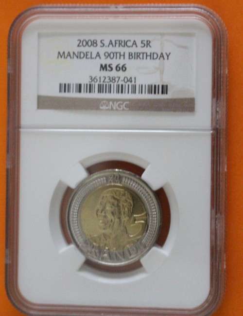 2008 Mandela 90th Birthday R5 NGC Graded. MS66 "Old Label".