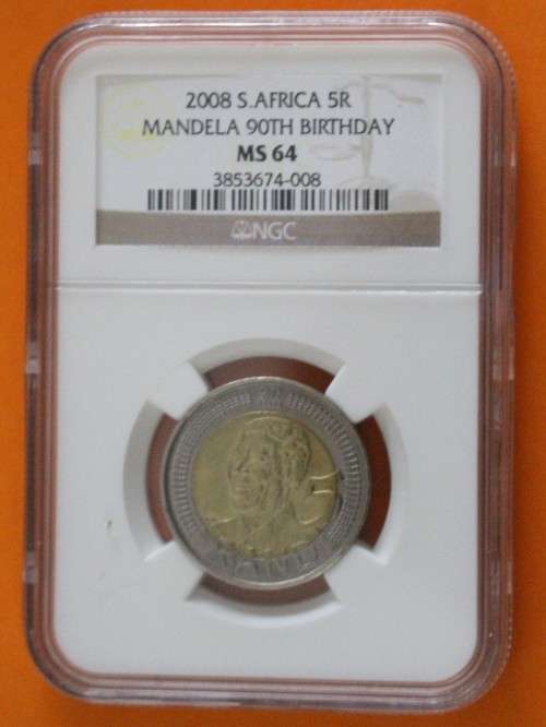 2008 Mandela 90th Birthday R5 NGC Graded. MS64 "Old Label".