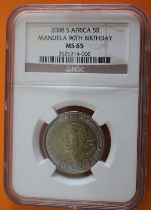 2008 Mandela 90th Birthday R5 NGC Graded. MS65 "Old Label".