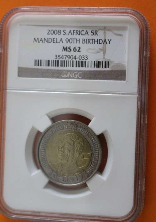 2008 Mandela 90th Birthday R5 NGC Graded. MS62 "Old Label".