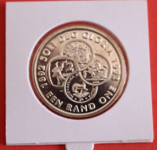 1992 Proof "SOLI DEO GLORIA" Silver One Rand -R1.00