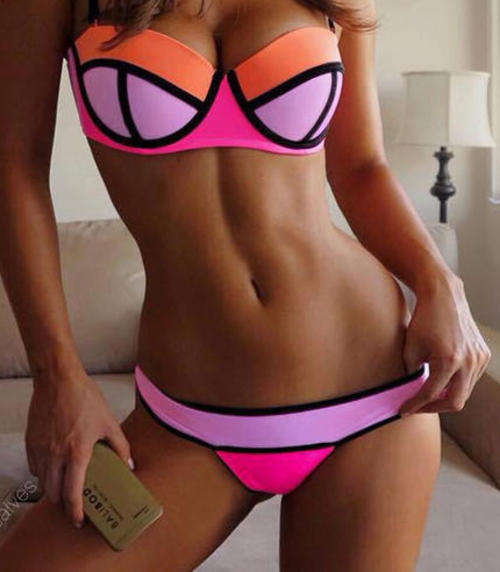 Popular Pink Block Bikini Set