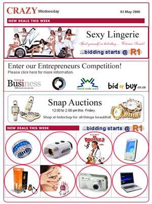 bidorbuy Is Auctioning 8 Advertising Slots In Our Crazy Wednesday Newsletter.