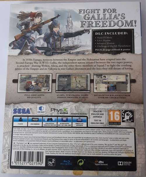 VALKYRIA CHRONICLES REMASTERED EUROPIA EDITION  (PS4)  -  Good condition !!  -  ( In carton sleeve )