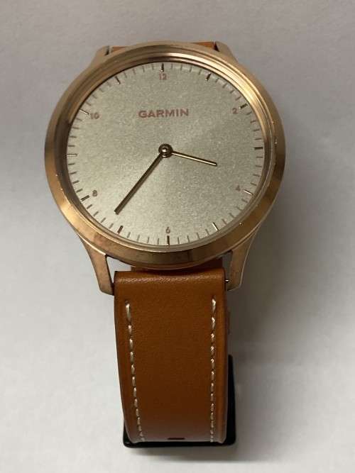 GARMIN VIVOMOVE HR SMARTWATCH - Rose Gold with NEW TAN LEATHER STRAP and CHARGER