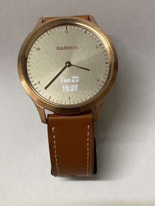 GARMIN VIVOMOVE HR SMARTWATCH - Rose Gold with NEW TAN LEATHER STRAP and CHARGER
