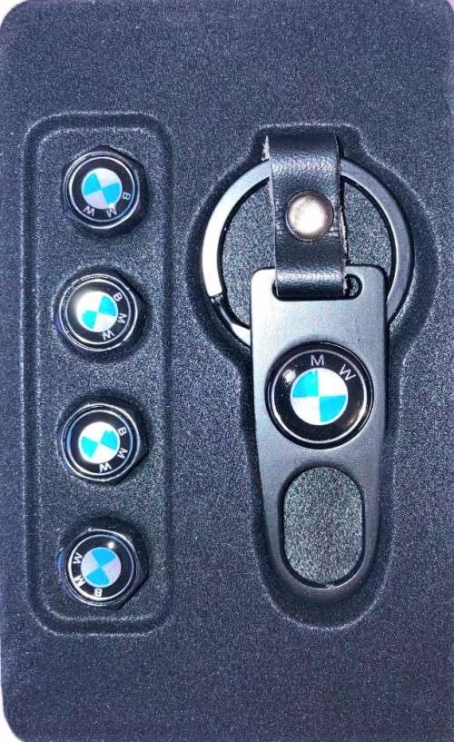 BMW TYRE VALVE METAL CAP AND KEYCHAIN SET IN GIFT BOX