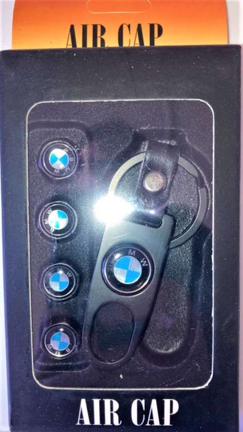BMW TYRE VALVE METAL CAP AND KEYCHAIN SET IN GIFT BOX