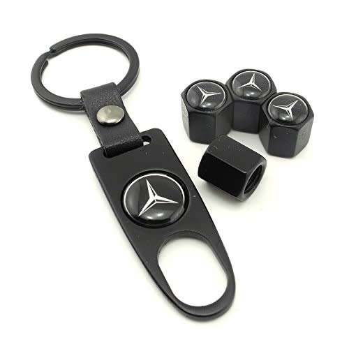 MERCEDES BENZ TYRE VALVE METAL CAP AND KEYCHAIN SET IN GIFT BOX